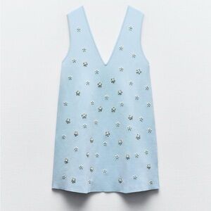 Zara Light Blue Embellished Mini Dress
